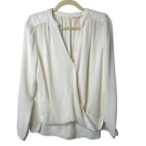 NWT Rebecca Taylor Drapey Cream 100% Silk Danielle Faux Wrap Keyhole Back Top 6